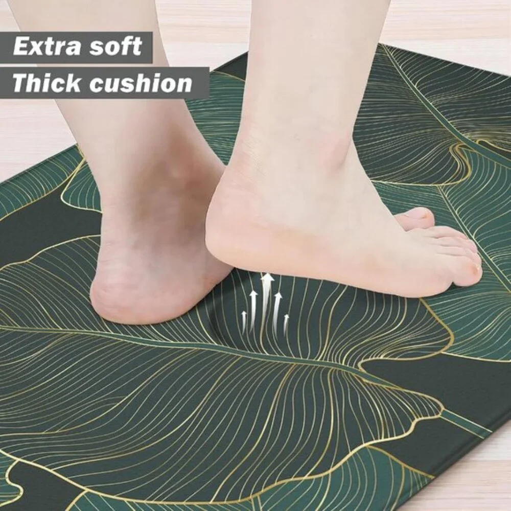 New Green Kitchen Mats, Set of 2 Cushioned Anti-Fatigue Boho Memory Foam Rugs